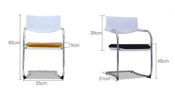 防爆炸座椅-防爆炸座椅图片会议椅-办公椅-家具-弓形椅-椅子-座椅-塑料-钢制-PP-软包-布艺-海绵-橙色-黑色-绿色-白色-扶手-靠背-产品尺寸图