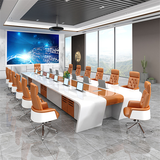多媒體視頻會議中心烤漆會議桌 多功能智能會議桌屏幕升降