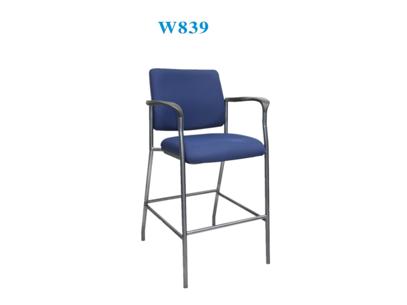 金皇钢架高脚座椅带扶手 W839金皇蓝色高脚吧椅有搁脚