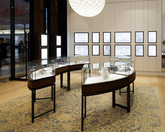 奢侈品�Ｙu店弧形玻璃展柜 名品手表玻璃展示柜