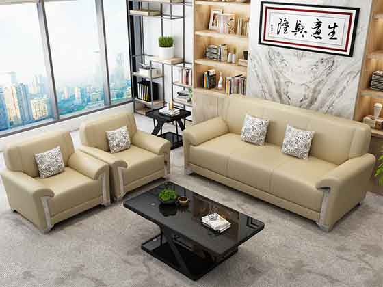 上海商务真皮沙发 黑色真皮办公沙发 接待真皮沙发茶几组合细节图