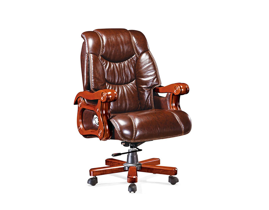 纺织集团公司办公室实木老板椅 939纺织品企业办公真皮老板椅可躺