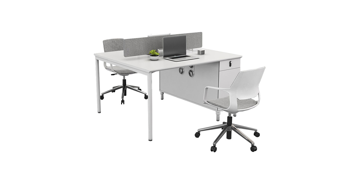 白色办公桌 白色现代办公桌 白色办公桌吸音棉桌上屏风产品场景图
