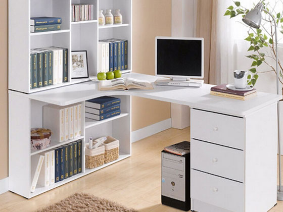 书柜与电脑办公桌一体的办公桌组合案例赏析